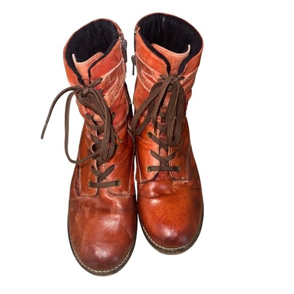 Dromedaris Womens Kara Scrunched Red Cognac Leather Suede Boot 9 Boho Bootie - Picture 12 of 13